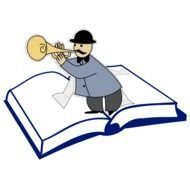 trumpeter on an open book as a picture for clipart