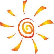 orange and red shining sun, drawing