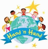 inscription "hand in hand" in a colorful picture