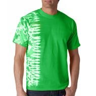 man in a green t-shirt with a white print