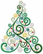 Christmas Tree Machine Embroidery Design Swirls Stars And Balls