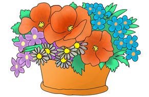 Drawing of beautiful flowers in a pot