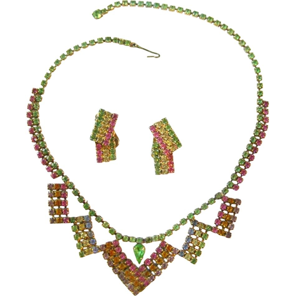 Rainbow Rhinestone Necklace And Earring Set From Openslate On Ruby