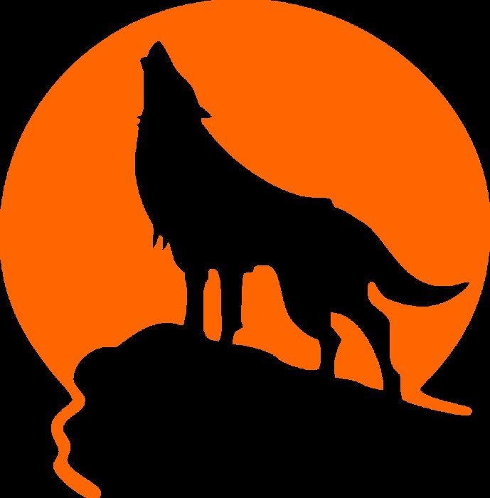 Clipart of the wolf on a rock silhouette