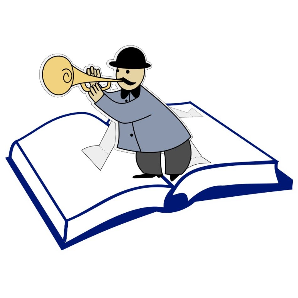 trumpeter on an open book as a picture for clipart