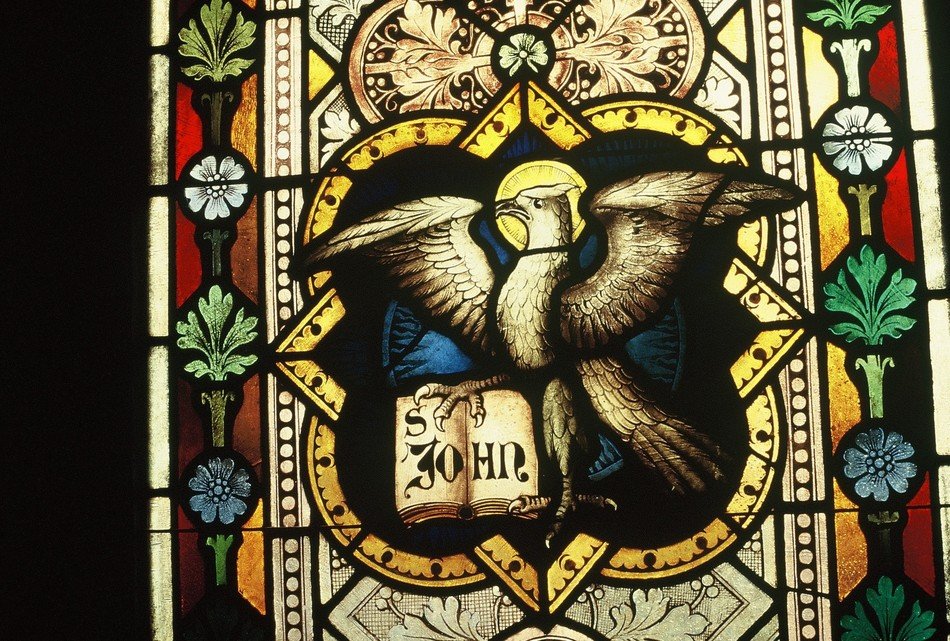 picture on stained glass window the gospel of John