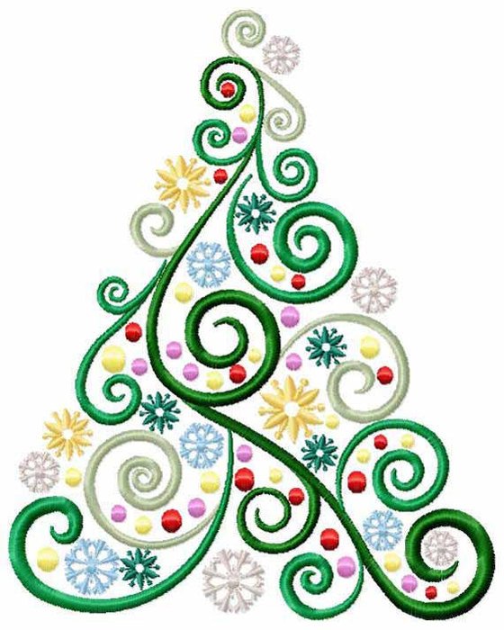 Christmas Tree Machine Embroidery Design Swirls Stars And Balls