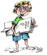 painted boy with glasses with a bible