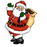 Painted Santa Claus with a bag of gifts