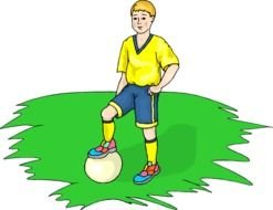child boy with ball on lawn, drawing