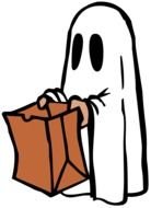 white ghost with a paper bag