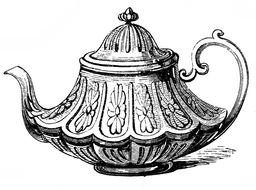 black and white picture of an old teapot