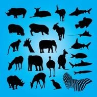 drawn african animals on a blue background