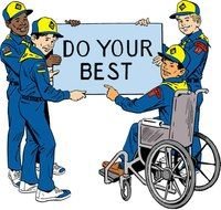 do your best, four uniformed boys holding banner, drawing