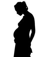 black profile of a pregnant woman with her head bowed