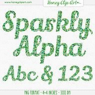 Digital Green Glitter Alphabet Fancy Sparkle Text