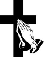 painted black cross and hands in prayer