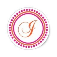 Monogram Pink Orange Dot Circle Classic Round Sticker Zazzle