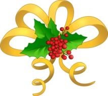 drawn green ribbon and holly
