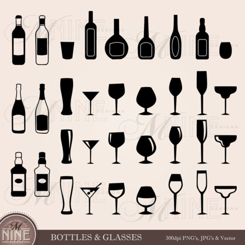 Celebration Bottles & Glasses Cross Vector Art