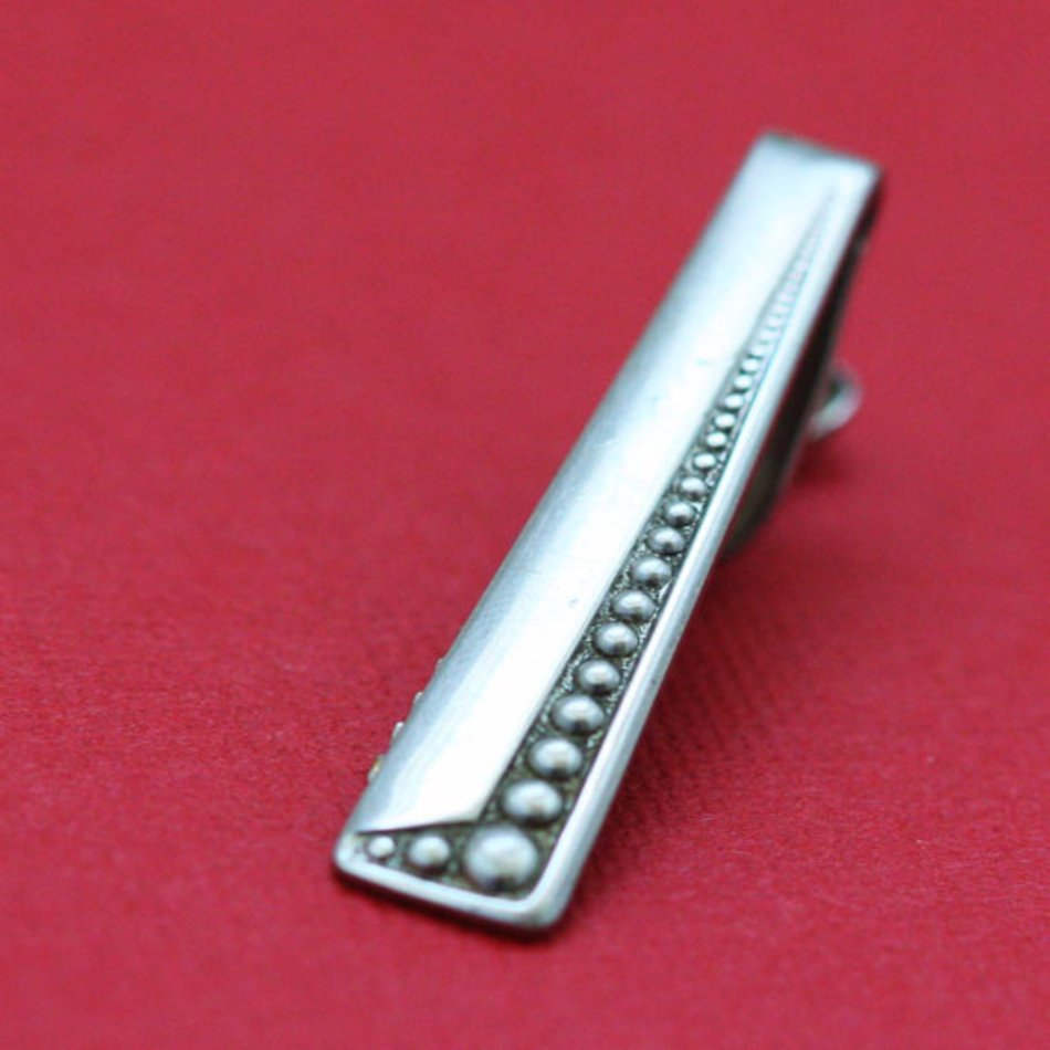 Silver Art Deco Tie Clip With Bubble Design Vintage Mens Accessory