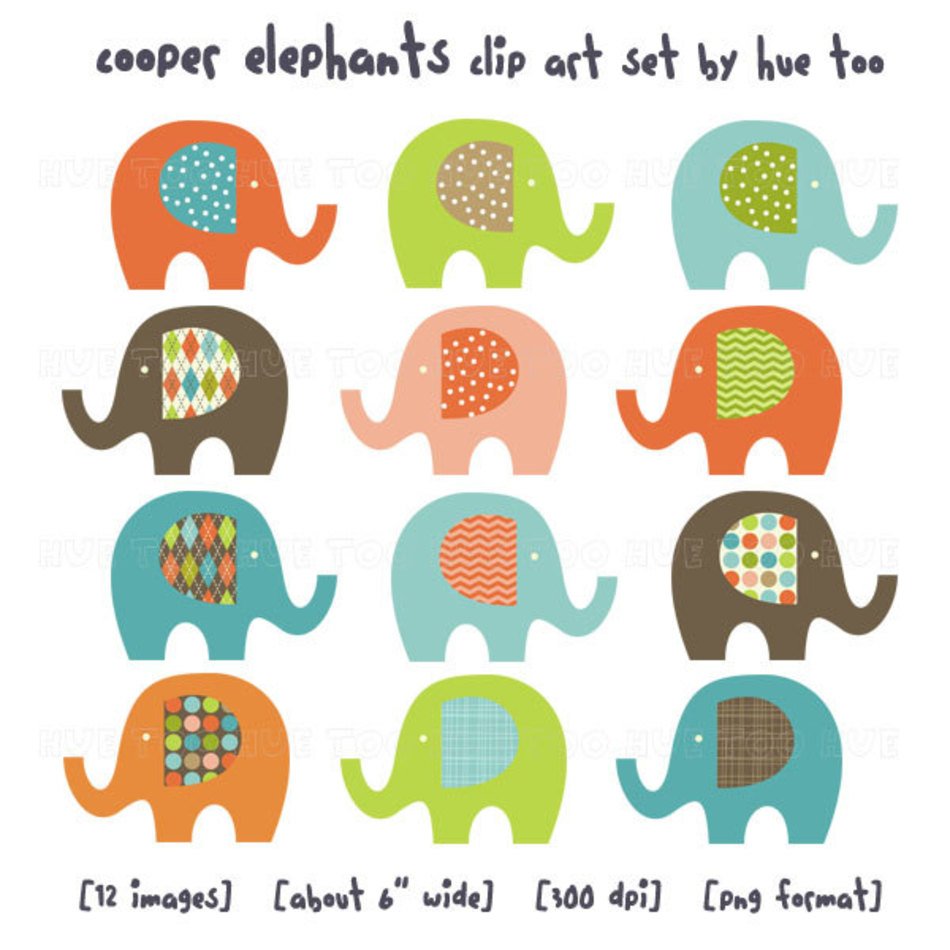 Etsycomclip Art Elephants Elephant Orange Green Blue By
