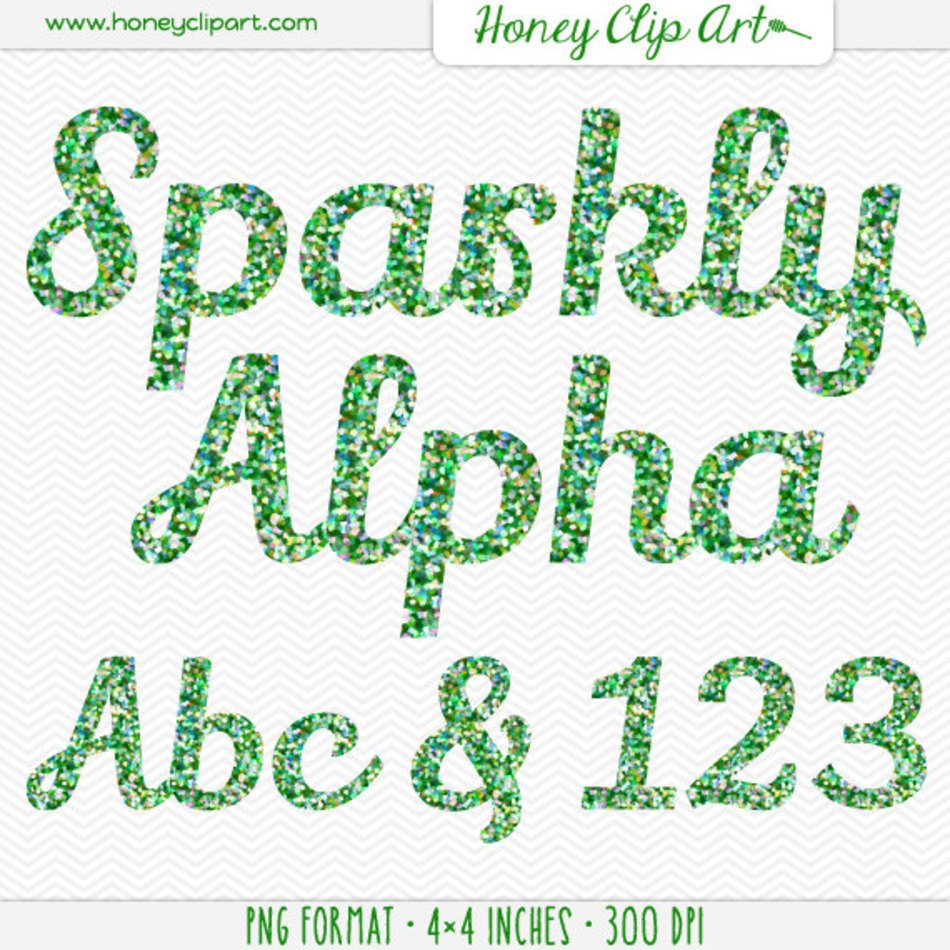 Digital Green Glitter Alphabet Fancy Sparkle Text