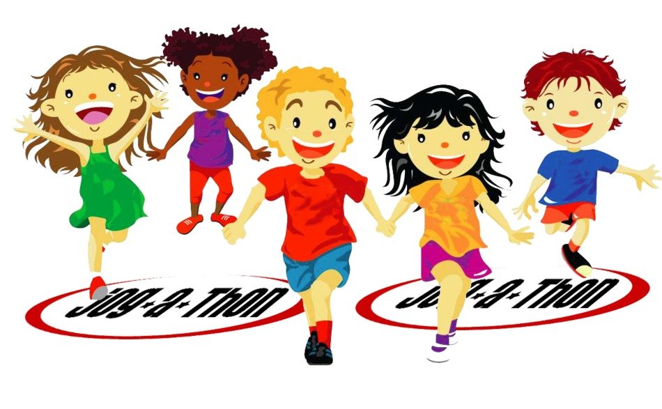 Jog-A-Thon, banner of fund-raising event, happy running kids