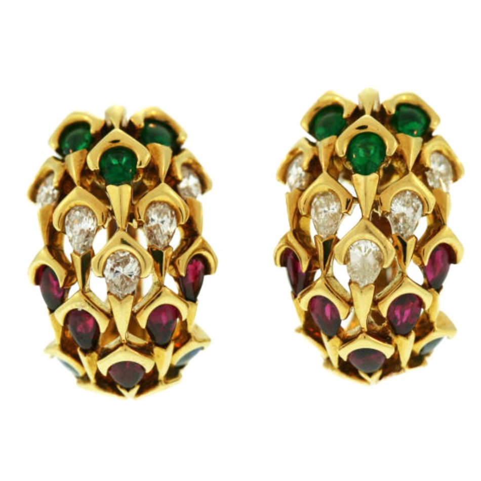 Mauboussin Paris Emerald Ruby Sapphire And Diamond Earrings At