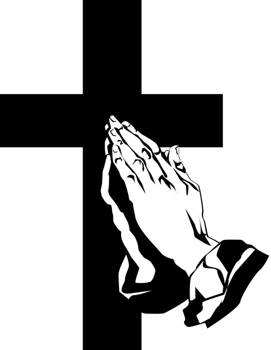 painted black cross and hands in prayer