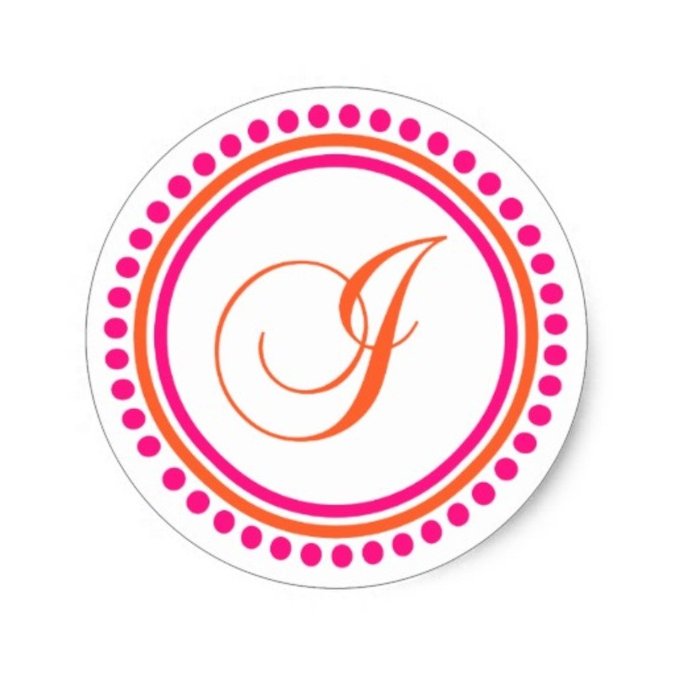 Monogram Pink Orange Dot Circle Classic Round Sticker Zazzle