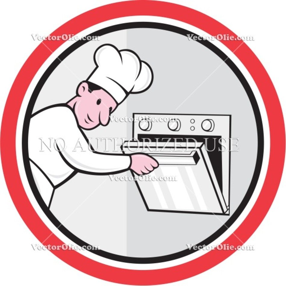 Chef Cook Baker Opening Oven Circle Cartoon Stock Illustration