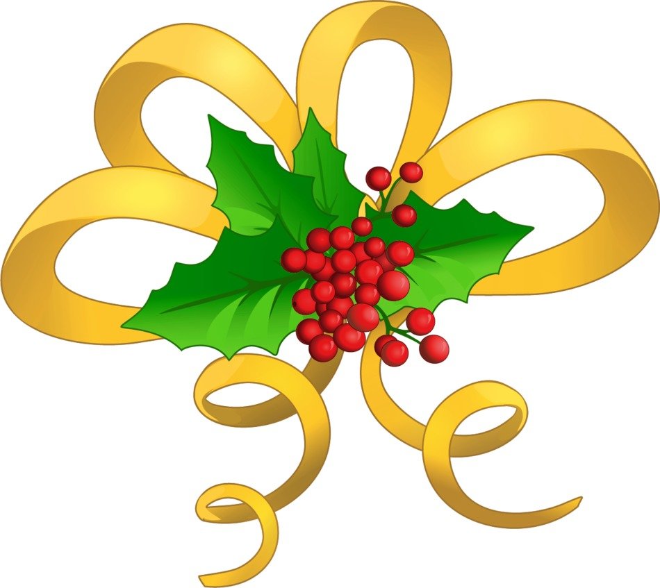 drawn green ribbon and holly