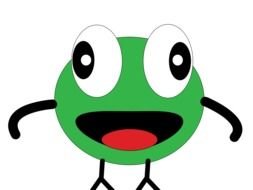 green animal face with big eyes, drawing