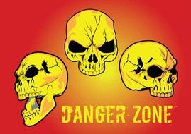 Danger Zone, three skulls at hot red background
