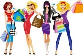 Shopping Girls Vector drawing