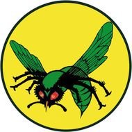 painted green mosquito in a yellow circle