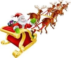 Santa Claus in a sleigh pulled by deer