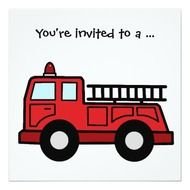 Cartoon Firetruck Boy Birthday Party Personalized Invitation