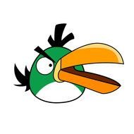 cartoon green bird with a long beak