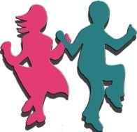 clipart of pink and blue silhouette of a dancing couple