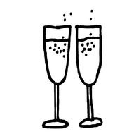 black and white drawing of glasses with champagne