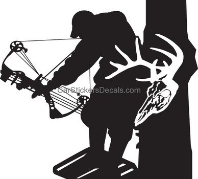 Bowhunter In Tree Stand With Buck Skull Sticker 2 Bow Hunting