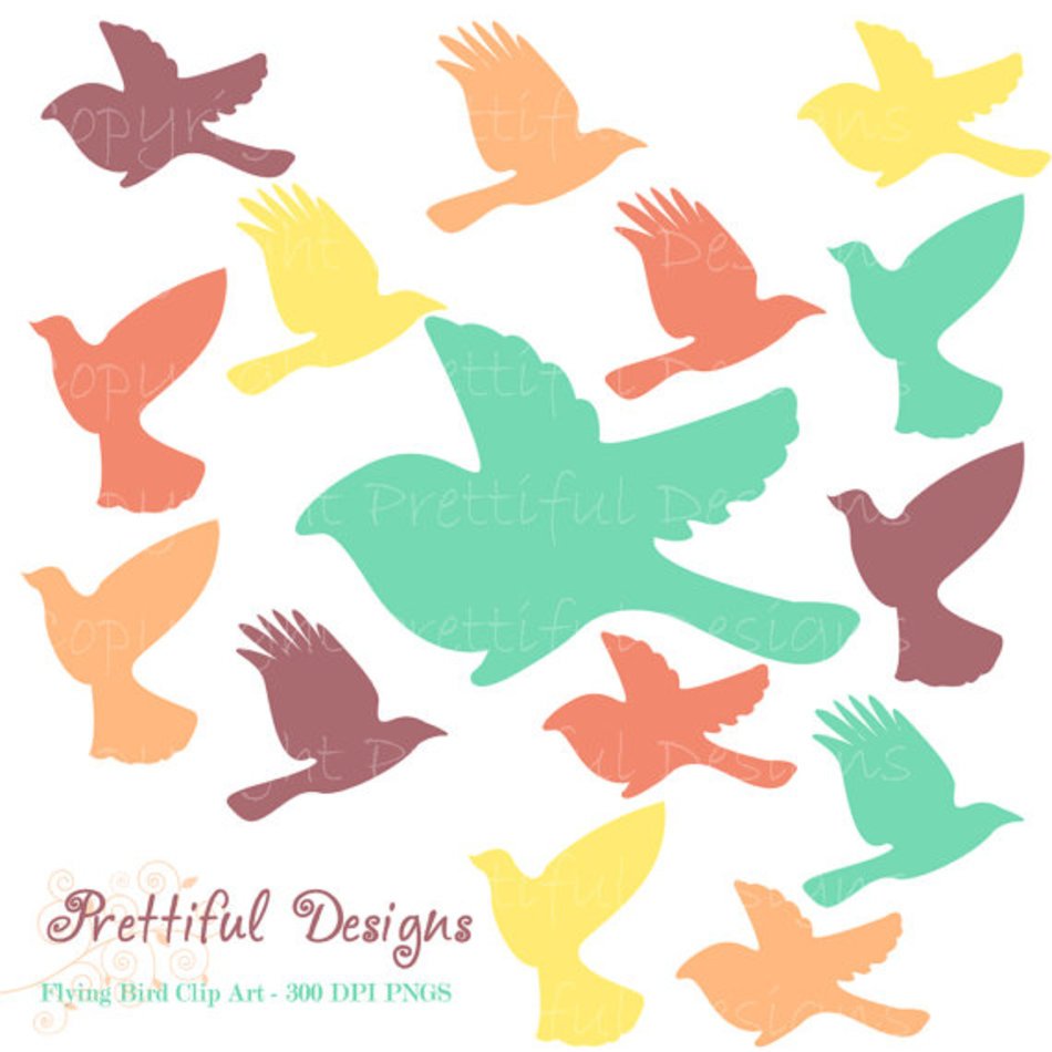 Flying Bird Silhouette Teal Purple Orange