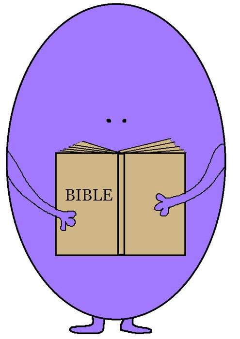 painted purple oval in hand with a bible