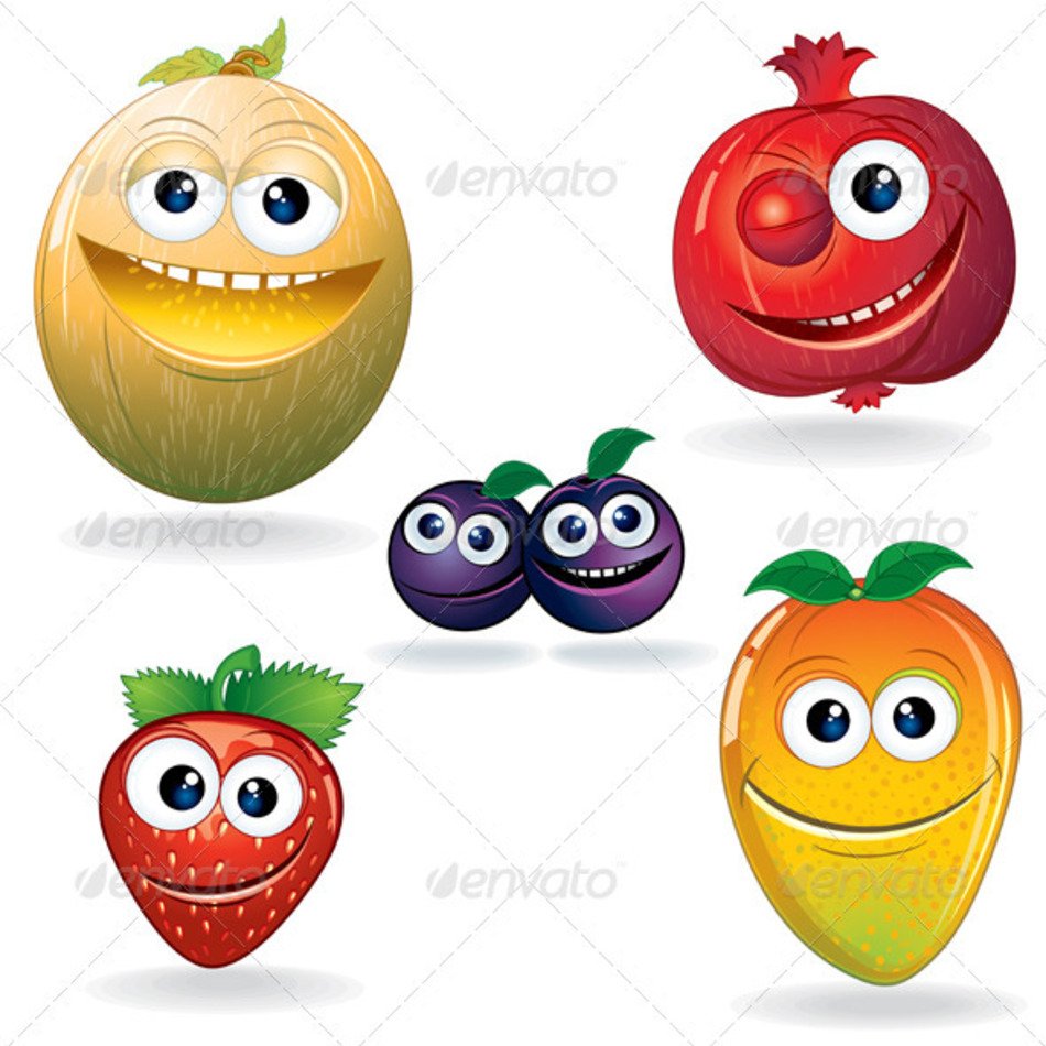 Set Of Cute Cartoon Vector Fruits Serie