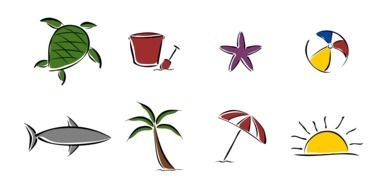 Beach, set of colorful icons