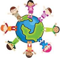 happy Kids around Earth planet, drawing