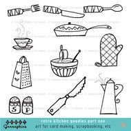 And White Pots Pans Cutlery Oven Mitt Cooking Utensils