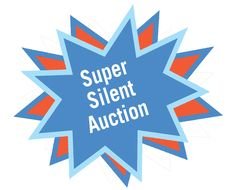 inscription "super silent auction" on colorful shapes